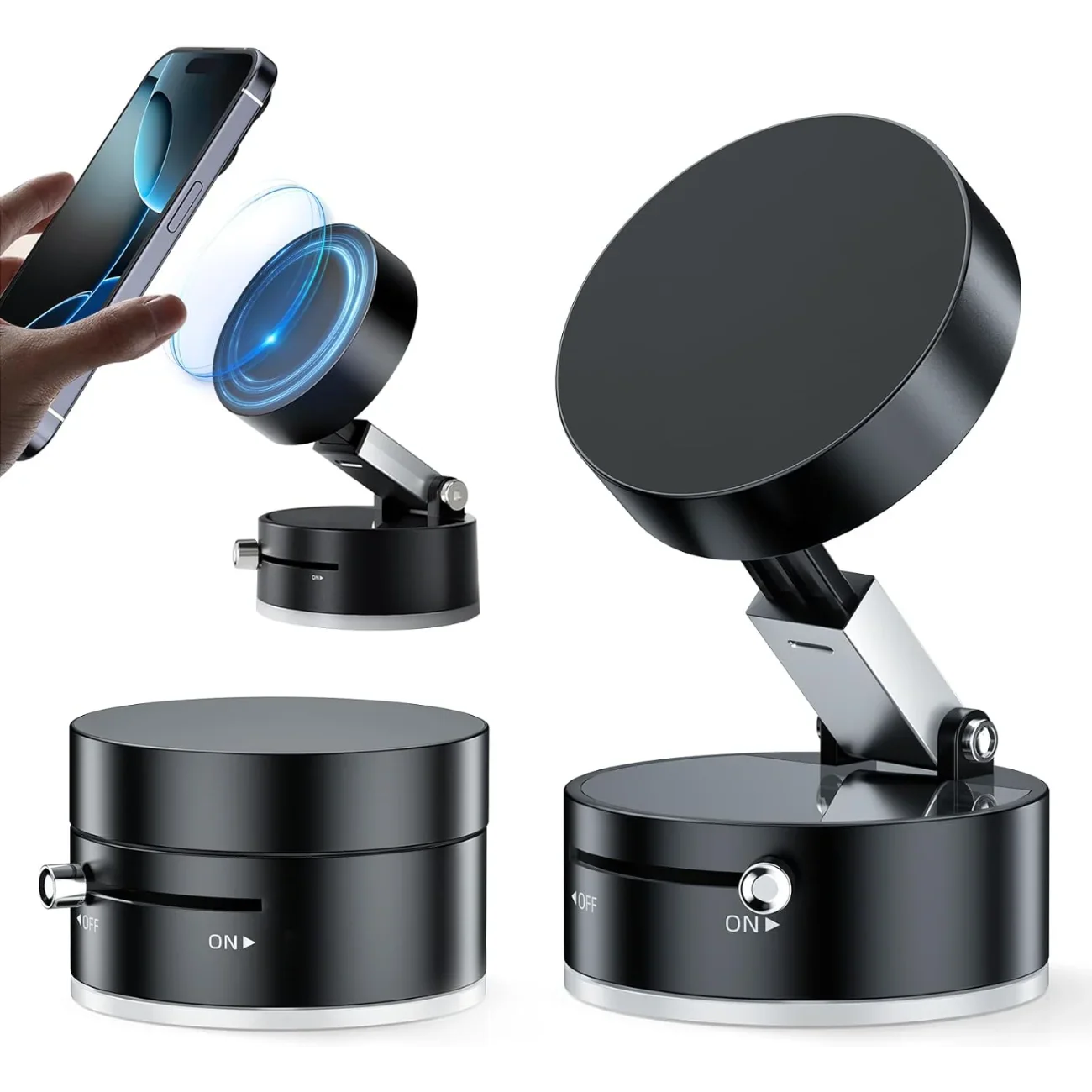 Vacuum Suction Magnetic Phone Holder, Upgrade Magnetic Suction Phone Mount Foldable & Retractable Vacuum Magnetic Phone Stand