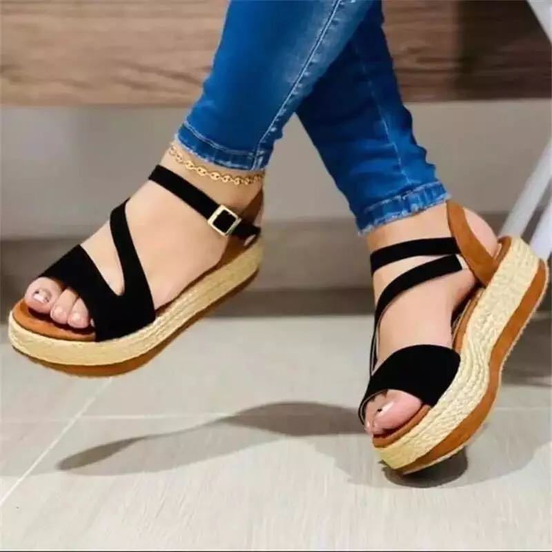 Platform Sandals Hollow Buckle Women&