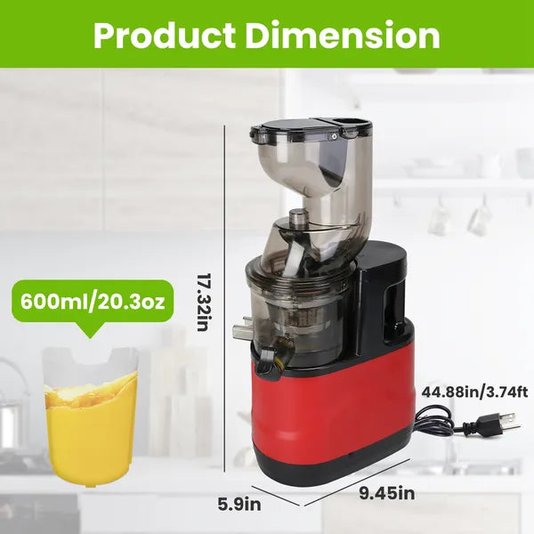 Cold Press Juicer Machine 300W Electric Slow Masticating Juicer For Whole Vegetable And Fruit With Reverse Function 2 Containers Cleaning Brush Clear Marks Easy Cleaning