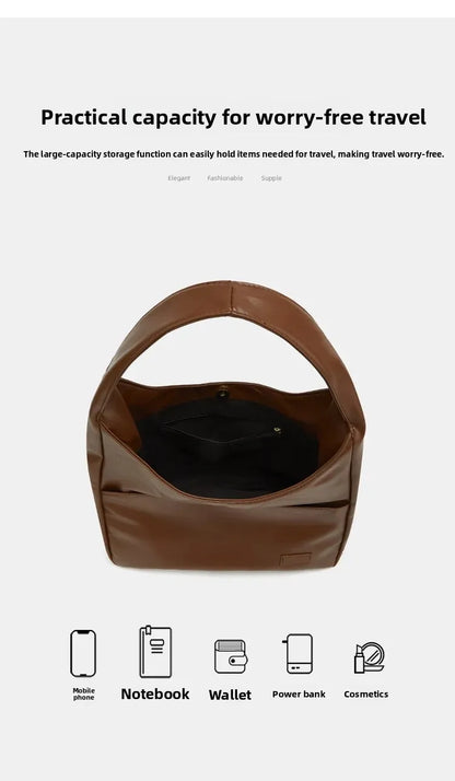 Korean Style Large Capacity Single Shoulder Bucket Bag Commuter Tote Bag Simple Fashion Retro Bag Soft Polyester Lining