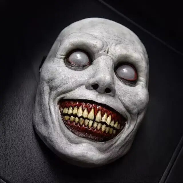 Scary Halloween Mask with White Eyes Evil Devil Mask Smiling Demons Creepy Mask Halloween Party Costume Cosplay Adult Photo Prop