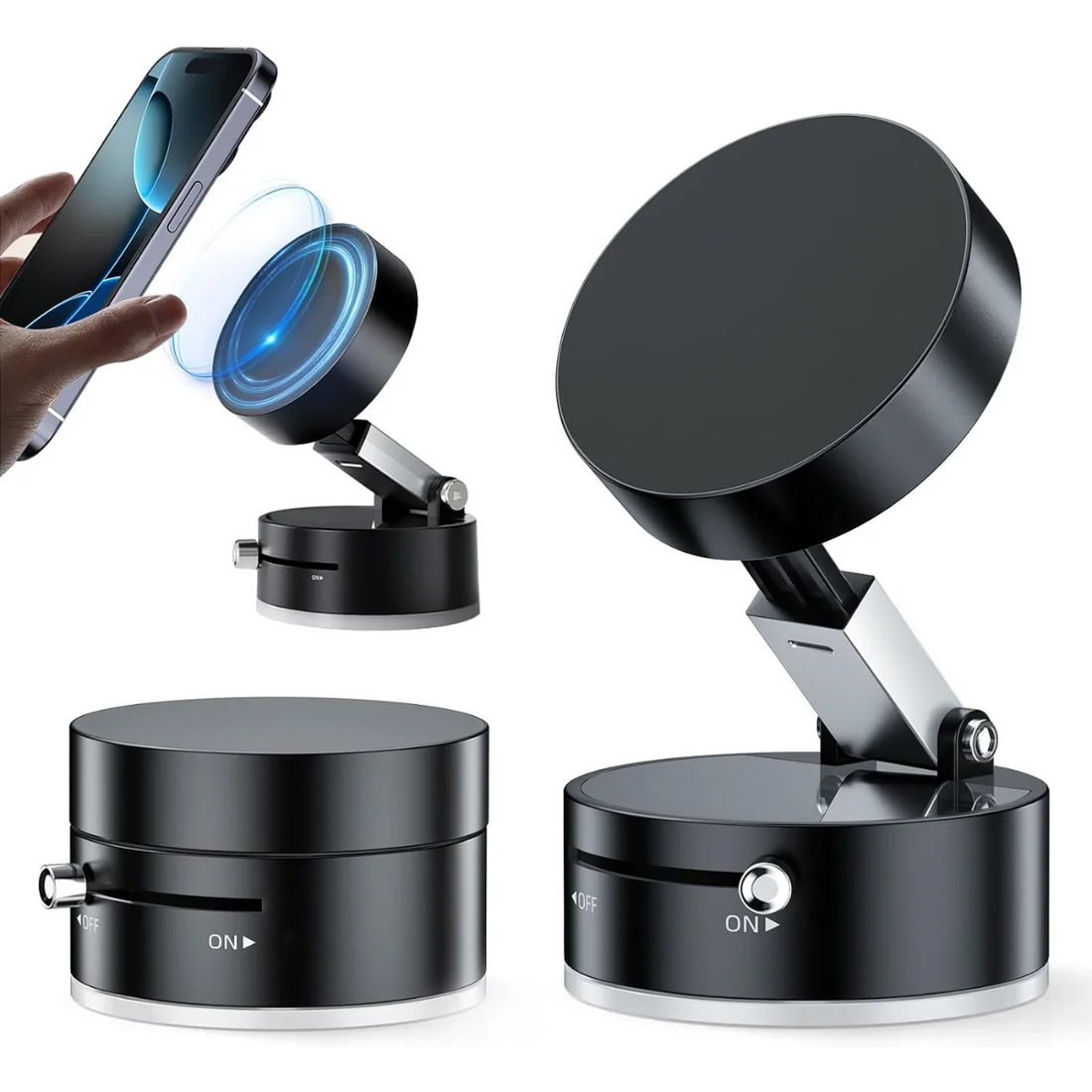 Vacuum Suction Magnetic Phone Holder, Upgrade Magnetic Suction Phone Mount Foldable &amp; Retractable Vacuum Magnetic Phone Stand
