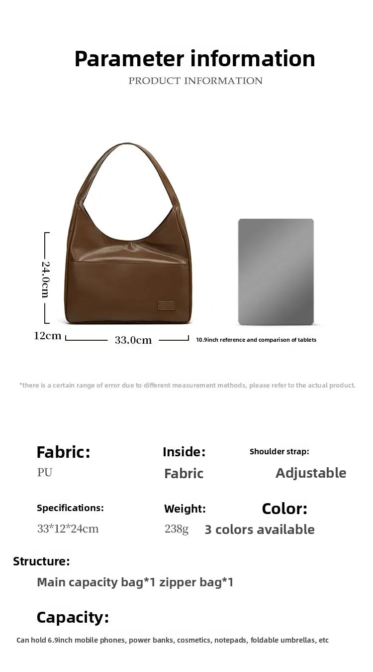 Korean Style Large Capacity Single Shoulder Bucket Bag Commuter Tote Bag Simple Fashion Retro Bag Soft Polyester Lining