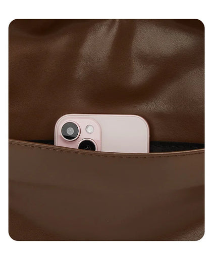 Korean Style Large Capacity Single Shoulder Bucket Bag Commuter Tote Bag Simple Fashion Retro Bag Soft Polyester Lining