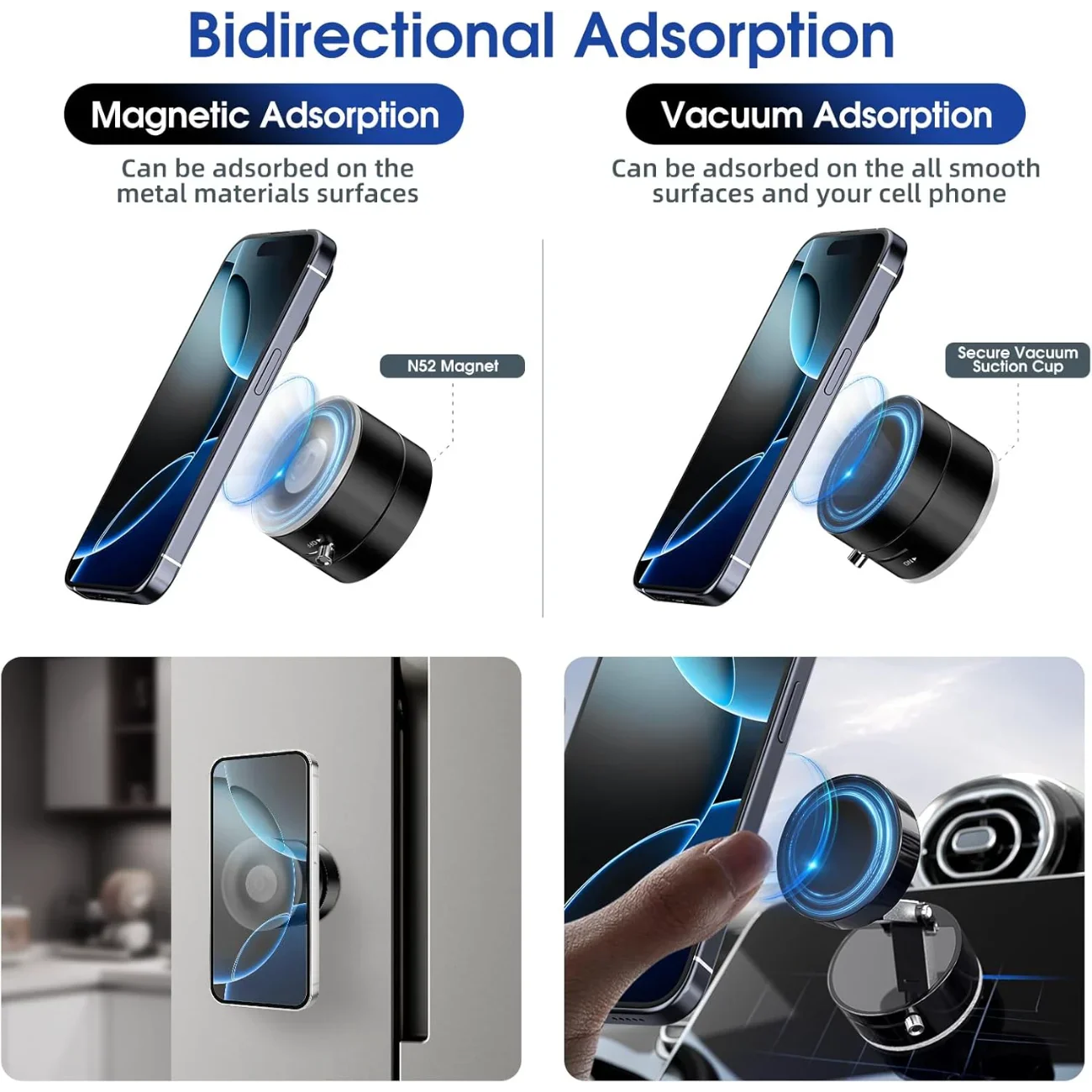 Vacuum Suction Magnetic Phone Holder, Upgrade Magnetic Suction Phone Mount Foldable &amp; Retractable Vacuum Magnetic Phone Stand