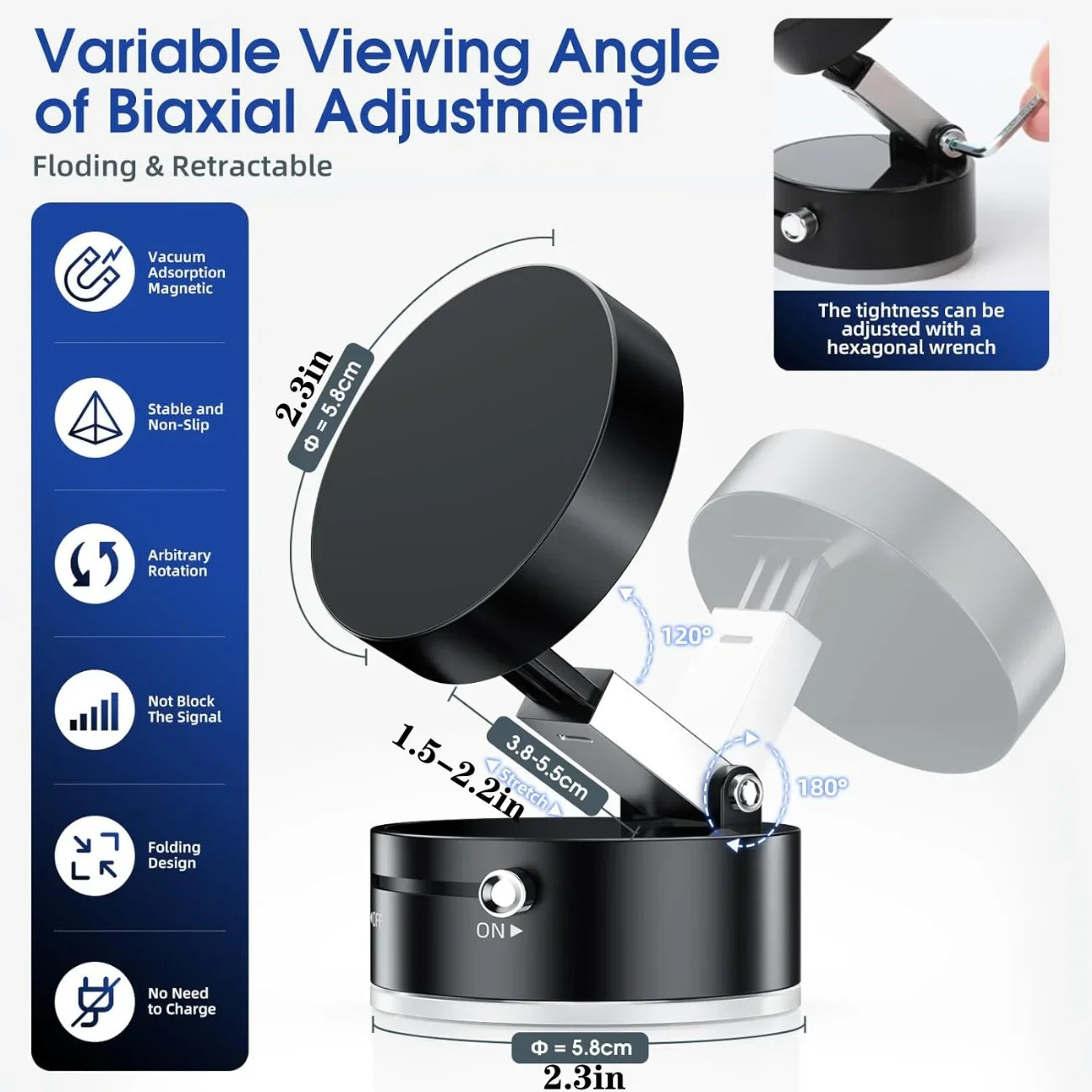 Vacuum Suction Magnetic Phone Holder, Upgrade Magnetic Suction Phone Mount Foldable &amp; Retractable Vacuum Magnetic Phone Stand