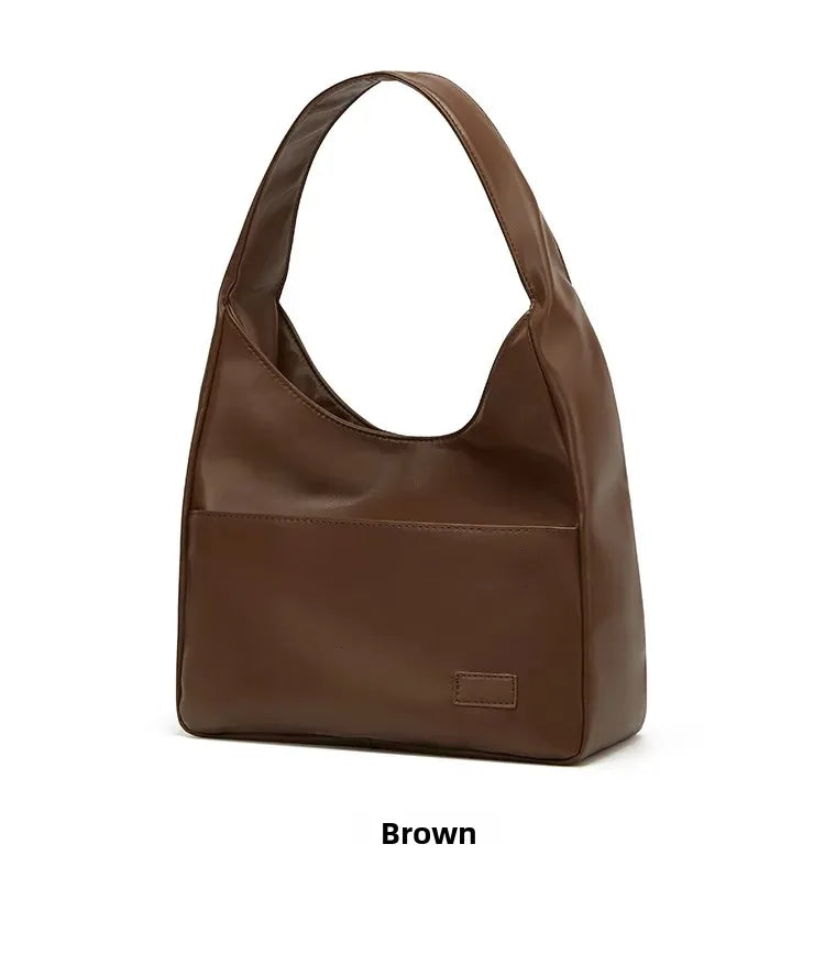 Korean Style Large Capacity Single Shoulder Bucket Bag Commuter Tote Bag Simple Fashion Retro Bag Soft Polyester Lining